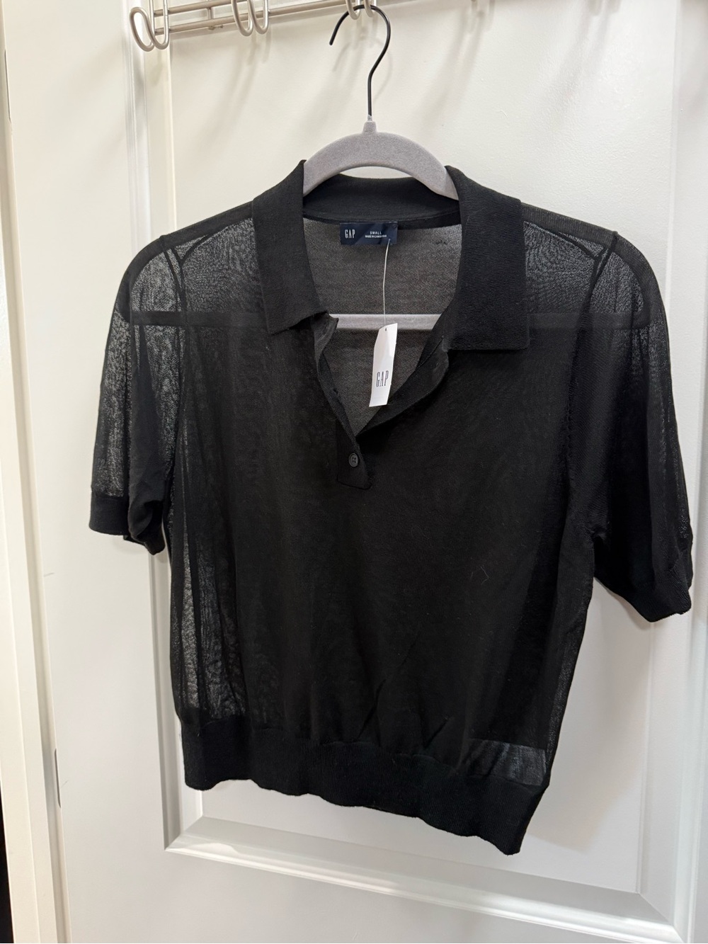 New GAP Black Sheer Short-Sleeve Polo Top